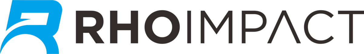 RHO IMPACT logo with a stylized blue "R" icon on the left and black text spelling "RHOIMPACT" on the right, reflecting Project Management expertise under Operations Director Kezia Badulid.