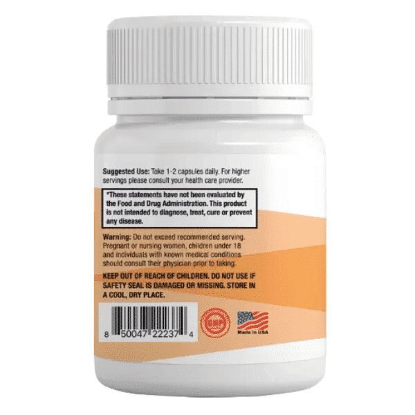 White bottle labeled "KPV, 60 Capsules" includes suggested use, FDA disclaimer, warnings, barcode, certification symbols, and "Made in USA" text for this peptide supplement.